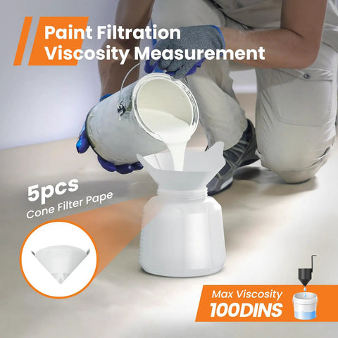 Person preparing paint with cone filter paper for 700W HVLP Paint Sprayer With 1400ml Large Capacity Tank Electric Spray Gun