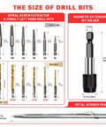 Spiral Screw Extractor Set With Tungsten Carbide Tip Scriber Pen Left Hand Drill Bits in Cobalt HSS Steel with adapter