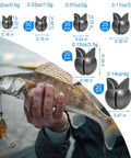 Person holding fish and 120Pcs 200Pcs Fishing Weights Sinkers Premium Split Shot Round Removable Sinkers Set with size options shown.
