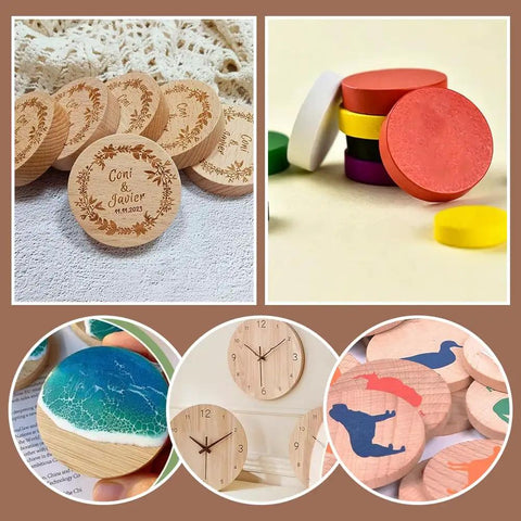 Unfinished Wooden Circles Craft Blanks, Smooth Two Inch Plywood Discs For Diy Painting And Woodburning, art clock and painted designs.