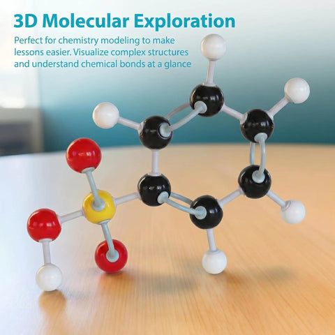 Hands On 240 Piece Molecular Model Kit For 3D Chemistry Visualization Of Organic And Inorganic Structures It Includes 86 Atoms And 153 Bonds With Remover Tool The Ultimate STEM Education Gift For Students And Teachers with dual model on wooden table