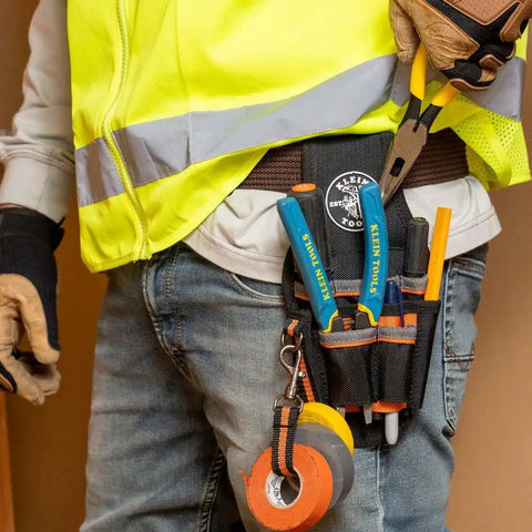 Tradesman Pro Maintenance Tool Pouch With Nine Pockets And Tape Thong 2 Inch Tunnel Belt Loop Electrician Holster in use