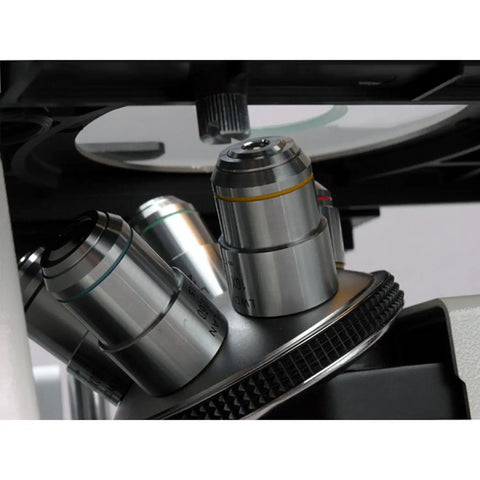 Inverted Microscope With Phase Contrast And Fluorescence 40X To 1200X Magnification Mercury Lamp Illumination Trinocular Head Siedentopf Binocular Mount Plan High Eyepoint Widefield Eyepieces Ideal For Biology Buffs And Materials Analysis, close-up objective lenses