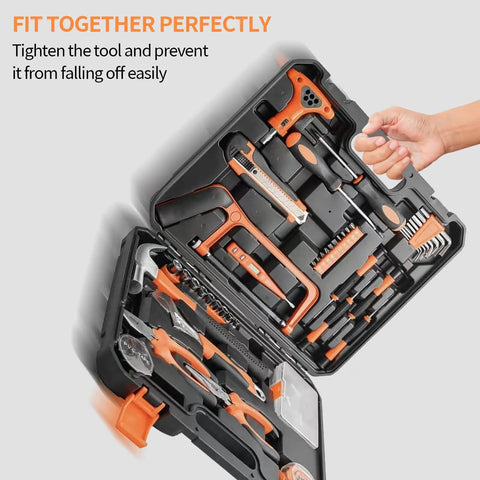 All In One 104 Piece Home Repair Tool Kit With Blow Case Ratchet Handle And Essential Hand Tools, compact case open