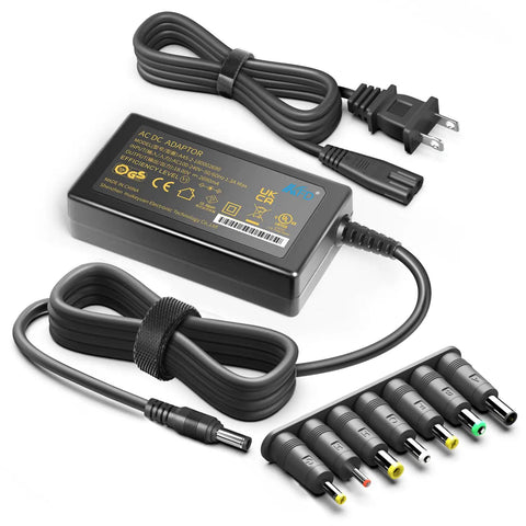 18V Universal AC Power Charger With 7 Tip Adapters, 2.69A Peak Output, Barrel Connectors 5.5x2.1mm on white background