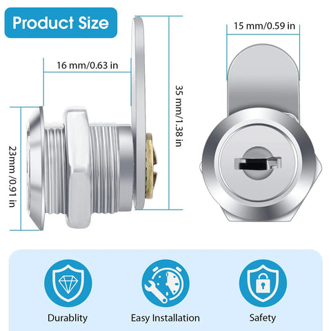 Sixteen Pack Cabinet Cam Locks With Thirty Two Keys Five Eighth Inch Diameter Keyed Alike Non Key Retaining Lock Set details