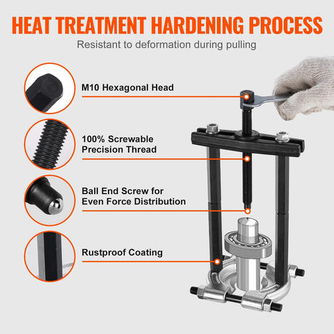 14 Piece Bearing Puller Kit With 5 Ton Capacity, showing heat treatment hardening process and precision components.