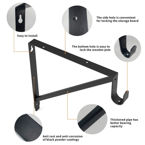 Rock Solid Heavy Duty Metal Closet Rod And Shelf Support Brackets For Clothes Hanger Poles Black Wall Mount Storage Kit 3 Pack features installation details.