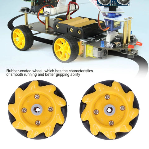 48mm Mecanum wheels for DIY robots with rubber grip providing smooth, omni-directional movement and precise control for smart robot cars.