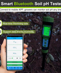 4 In 1 Soil PH Moisture EC Tester With Temperature For Indoor Outdoor Garden Lawn Potting Farm Digital Soil Test Kit displayed with phone app.