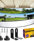 Universal Heavy Duty Golf Cart Rear View Mirror Offering Crystal Clear Panoramic Vision With Smooth 270 Degree Rotation and mounting kit.
