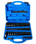 Open blue case showing 52-In-1 Custom Bushing Driver Set 18mm To 65mm Bearing Race And Seal Installer Kit For Transmission