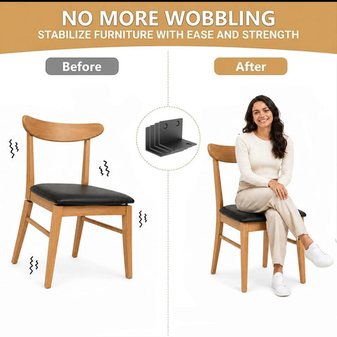 Before and after using Beefy Heavy Duty L Shaped Corner Brackets Kit With Screws 16 Pack for chair stability