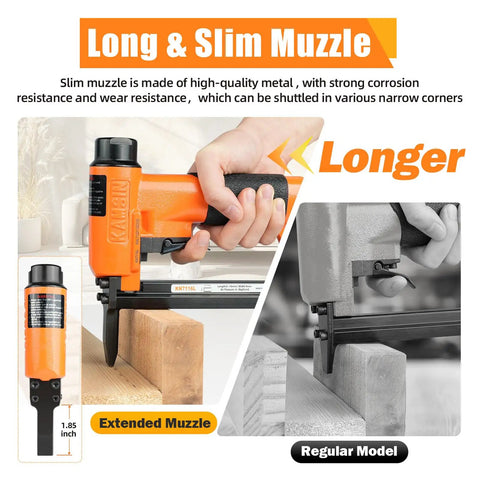 Pro-Grade 22 Gauge Pneumatic Upholstery Stapler With Long Nose Reach, 3/8-Inch Crown, 1/4-Inch To 5/8-Inch Staples, Heavy-Duty Fine Wire Stapler For Furniture And Upholstery Projects