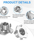 20 Pack 3/8 Inch Thread Stainless Steel Tee Nuts With Killer Grip And Heavy Duty Build For Wood And Furniture Diy Projects Rock Solid Corrosion Resistant 4 Pronged Threaded Inserts showing four claw design for secure grip.