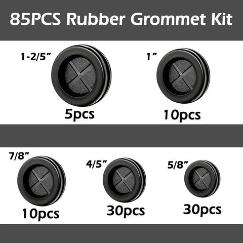 Ultimate 85 Piece Rubber Grommet Kit With Five Sizes For Cars Plumbing PC Builds And More For DIYers Double Sided Round Wire Gaskets