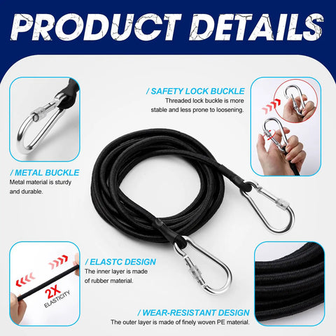 Heavy Duty 118 Inch Lily Pad Bungee Cord With Floating Locking Carabiners for secure mooring with metal buckles and elastic design