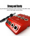 Top Shelf Aluminum Pocket Hole Jig With Badass Precision For 30 45 90 Degrees Smooth Drilling Solid Woodworking Clamping Fixture Tool For Weekend Warriors And Pro Builds, red aluminum jig with drill sleeve and guide holes.