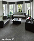 Heavy Duty 20x20 Inch Carpet Tile Squares Pack in a modern living room with dark gray flooring, non-slip backing, and easy installation.
