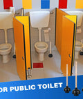 Heavy Duty Wood Handle Black Toilet Plungers Bulk Pack Of 10 Built Tough Rubber Cups in public restroom stalls.