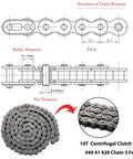 Diagram showing specifications of a chain for Go Kart Clutch Three Quarter Bore 10 Tooth For 40 41 420 Chain Mini Bike Centrifugal Clutch 10T.