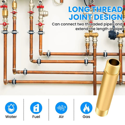 Beefy Brass Pipe Fitting Long Nipple One Half NPT Male To One Half NPT Male 4 Inch Extender Connector Plumbing Illustration