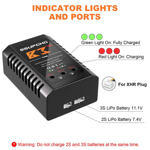 Dope LiPo Battery Charger For 2S 3S Packs With Smart Chip Balance Charger For XHR Plug showing indicator lights and ports