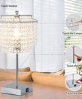 Crystal Table Lamp Set With Touch Control, USB C And USB A Ports, Dimmable Bedside Lamps With Crystal Shade, 6W LED Bulb Included