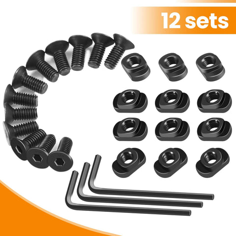 PUKESI 12-set T-nut and screw replacement kit for M-rails mounting; black screws and nuts with 3 Allen wrenches.