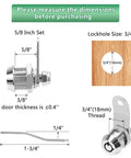 Measurements of Built Tough Tubular Cam Locks For Toolboxes And Drawers With Keyed Alike Operation, chrome finish, 5/8 inch size.