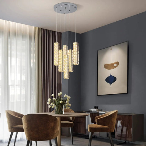 Dimmable Modern LED Crystal Pendant Lights Fixture for Kitchen Island Dining Room Living Room Bedroom Hallway Hanging Pendant