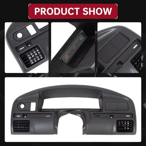 Black plastic dash bezel panel for Ford 1992–1997 F-series/Bronco; vent openings and instrument cluster trim