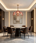 HLRCB Indoor Pendant Light, 21.7", Glass Floral Shade Adjustable Drop above modern dining table in elegant room interior.