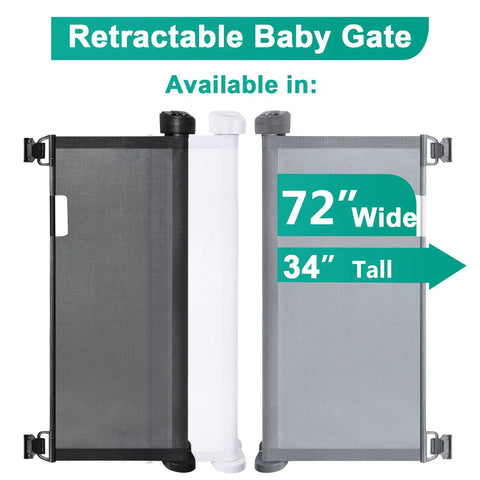 Retractable Baby Gate For Stairs Extra Wide Kid Safe Gate Extends To 72 Inches Wide And 34 Inches Tall Mesh Display