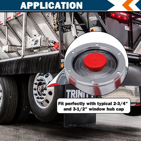 Application of 1-1/8 Inch Vented Hubcap Rubber Plugs For Trailer Wheel Covers Replacement Fits Stemco 359-5990 shown on truck