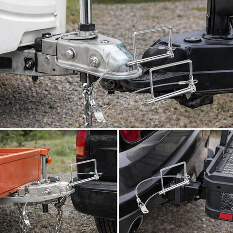 Two Pack Trailer Coupler Pins 1/4 X 4 Inch And 5/16 X 4 Inch With Anti Loss Cable installed on trailer hitches