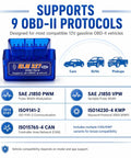 Bluetooth OBD2 Scanner For iPhone And Android, 5.1 Adapter supports 9 OBD-II protocols for 12V gas cars with SAE and ISO standards