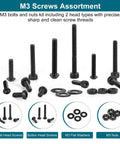 1590 Piece M3 Screw Kit For 3D Printing With Button Head And Hex Socket Heads Nuts And Washers 12.9 Grade Alloy Steel