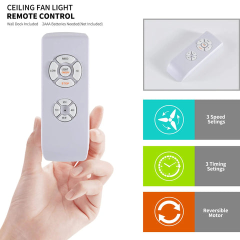 Hand holding remote control for Enclosed Ceiling Fan With Lights Remote Control, Low Profile Dope Look, Reversible Motor, 20 Inch Black