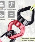 Heavy Duty 30KN Tree Swing Swivel Spinner with smooth rotational red aluminum alloy hook showing 360° rotation feature.