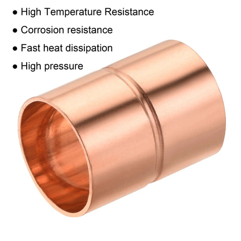 3/4 Inch Copper Coupling Fittings Straight Weld Joint For HVAC And Air Conditioning Sweat Ends Rolled Tube Stop 0.9mm Thick 5 Pack Pro Grade Durable Copper Pipe Adapters For Refrigeration Piping And DIY Installations, copper coupling close-up