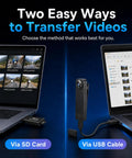 Compact Wearable Body Cam With Straight Up 1080p Hd Clips And Reliable Infrared Night Vision For Security Teams Or Road Warriors Featuring Extended Battery Life And Smooth Loop Recording No Stress At All shown transferring video via SD card and USB cable.