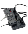 Home Theater Surge Protector Power Strip with 12 Outlets 2160 Joules 8 Ft Flat Plug Cord and wires connected