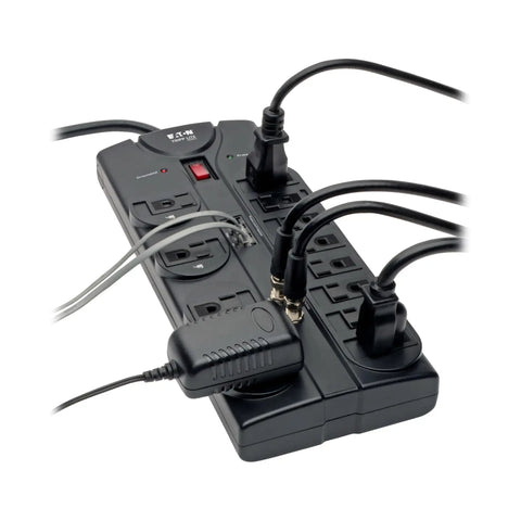 Home Theater Surge Protector Power Strip with 12 Outlets 2160 Joules 8 Ft Flat Plug Cord and wires connected