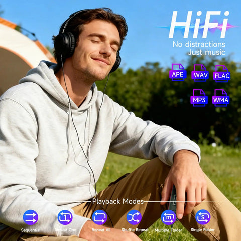 Person enjoying music with 64GB USB MP3 Player With Bluetooth 5.3 Clip For Running And Sports Physical Buttons For Instant Control