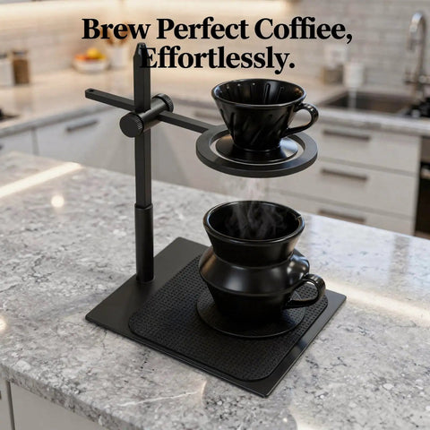 Top Shelf Adjustable Pour Over Coffee Stand For No Sweat Brewing Alloy Dripper Holder With Custom Height Adjustment Non Slip Base Plate on countertop.