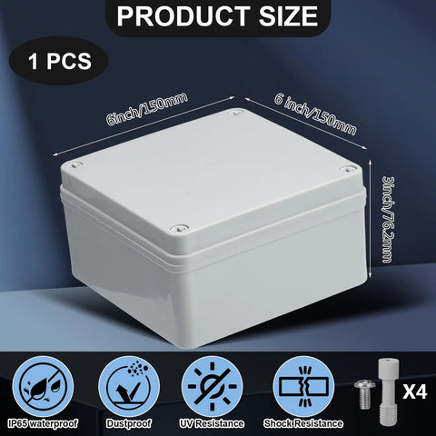 Outdoor Electrical Junction Box 6x6x3 Inches Waterproof IP65 Dustproof ABS Plastic Enclosure for Conduits