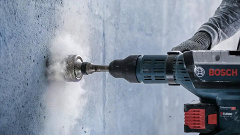 Built Tough Sds Max Core Cutter Bit For Cutting Clean Deep Holes In Concrete And Masonry Compatible With All Rotary Hammer Drills in action.