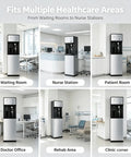 Hospital Grade Freestanding Water Dispenser With Hot Cold And Room Temp Settings Direct Plumbing Hookup For Automatic Refill in healthcare environments.