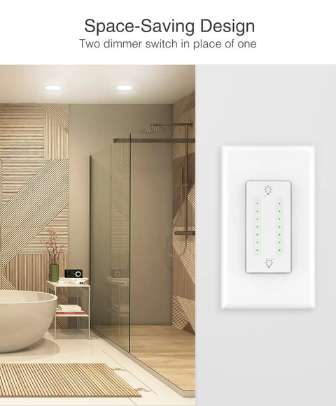 Smart Dual Dimmer Switch 2 In 1 Control For Two Lights, WiFi Light Switch in modern bathroom with neutral wire design